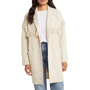 New ~ WIT & WISDOM ~ Heather Oatmeal Fringe Yoke Cardigan Size M